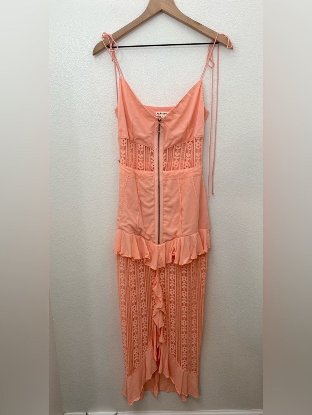 For Love & Lemons Peach Lovebird Lace Midi Dress Small - Picture 1 of 9